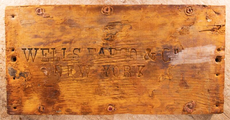 One of the many historic items recovered from the fabled 'Ship of Gold,' is the lid to the remnants of the oldest known Wells Fargo treasure shipment box. All photos: Holabird Western Americana Collections.