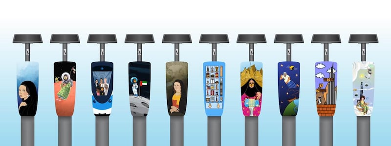 All 10 parking meters decorated by Emirati artists as part of the Parking Meters Project