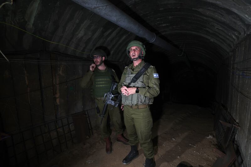 Admiral Hagari inspects the tunnel. Israel says Hamas militants used the tunnel to attack the Erez crossing. EPA