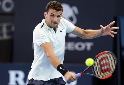 Grigor Dimitrov of Bulgaria plays a shot in his semi final match against Nick Kyrgios of Australia during the Brisbane International tennis tournament in Brisbane, Australia, Saturday, Jan. 6, 2018. (AP Photo/Tertius Pickard)