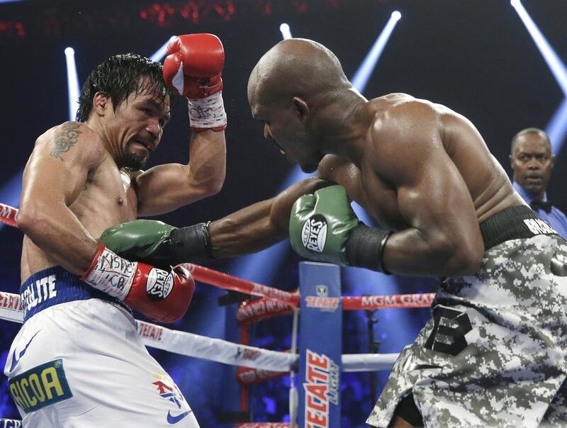Bradley managed to land a few punches, but he still trailed Pacquaio in the percentages. Isaac Brekken / AFP