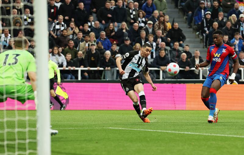 Premier League Goal of Month - April: Miguel Almiron (Newcastle United)  Paraguayan attacker claims his first Premier League monthly award after a surging run down the win followed by curling finish into the top corner against Crystal Palace at St James' Park. Getty