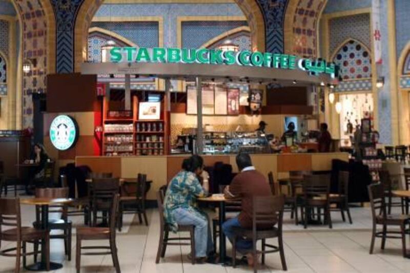 DUBAI, UNITED ARAB EMIRATES - APRIL 29:  A Starbucks Coffee at the Ibn Battuta Mall in Dubai on April 29, 2010. The Ibn Battuta Metro Station is one of seven new stations set to open on Friday, April 30, 2010.  (Randi Sokoloff / The National)  For A&L Oasis-Metro/and or Stock