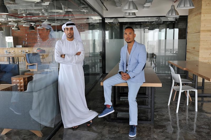 Fahad Al Ahbabi, left, and Bernard Lee are the co-founders of the GlassQube, a coworking space in Abu Dhabi. Delores Johnson / The National