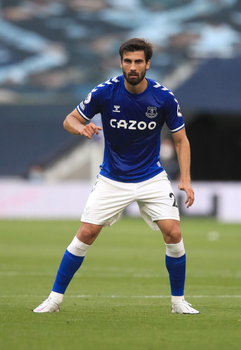 LONDON, ENGLAND - SEPTEMBER 13: Andre Gomes of Everton looks on during the Premier League match between Tottenham Hotspur and Everton at Tottenham Hotspur Stadium on September 13, 2020 in London, England. (Photo by Adam Davy - Pool/Getty Images)