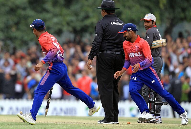 Dubai, February, 03,2019: Nepal players celebrates after winning the final T20 match and the series against UAE during at the ICC Global Academy in Dubai. Satish Kumar/ For the National / Story by Paul Radley