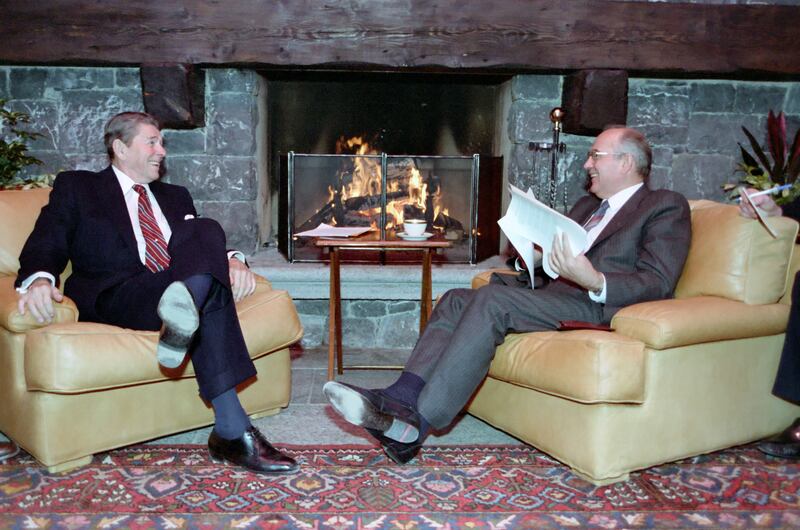 Reagan and Gorbachev at the first summit in Geneva. EPA