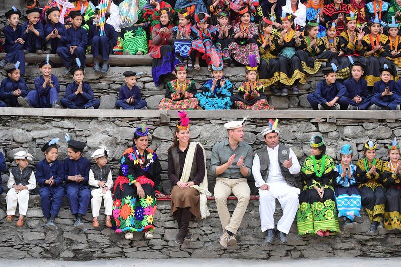 Prince William, Duke of Cambridge and Catherine, Duchess of Cambridge visit a settlement of the Kalash people. Getty Images