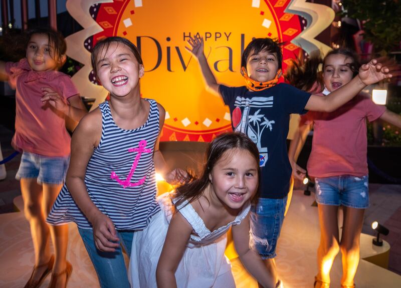Visitors enjoy Diwali celebrations at the India pavilion at Expo 2020 Dubai. Victor Besa / The National