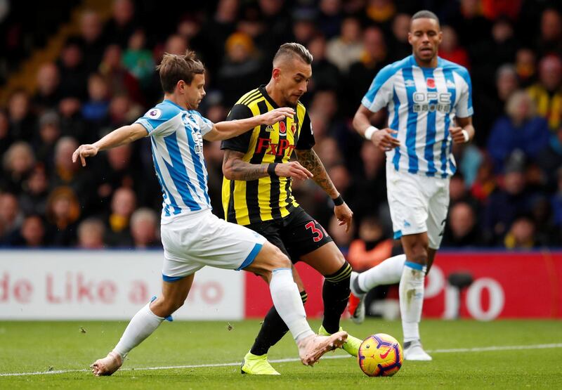 Left midfield: Roberto Pereyra (Watford) – Scorer of a wonder goal, his solo run baffling half the Huddersfield team, and a creative inspiration for the in-form Hornets. Reuters