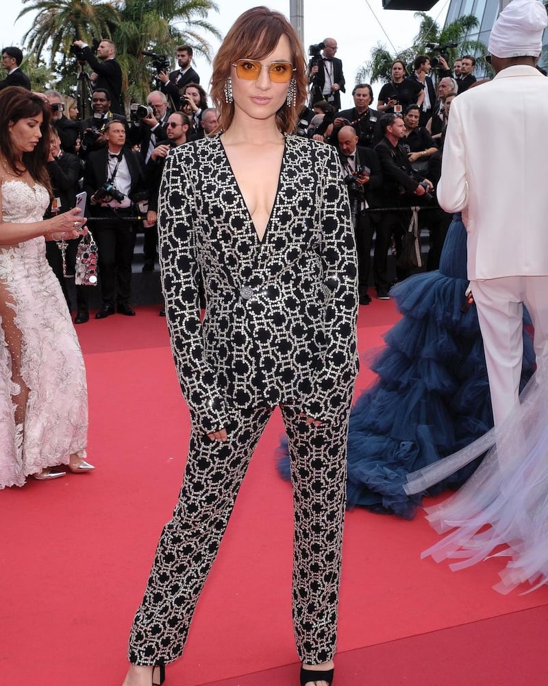 French actress Nathalie Odzierejko wears a black and silver Georges Hobeika suit to attend the 'Top Gun: Maverick' screening on May 18. Photo: Georges Hobeika