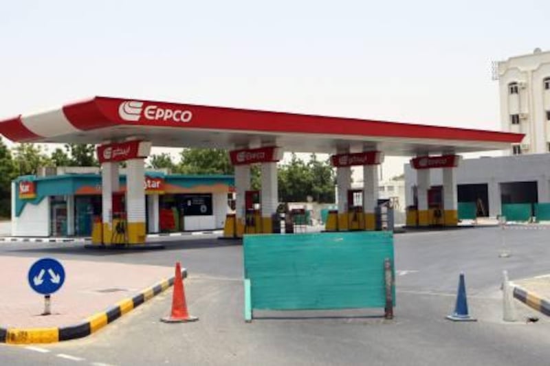 Sharjah , United Arab Emirates- June  24, 2011:  A dry Eppco Petrol station  near the University Area in Sharjah .  ( Satish Kumar / The National ) For Business