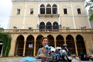 UNESCO Director-General Audrey Azoulay talks to the media during a news conference at Sursock Palace in Beirut, Lebanon on 27 August 2020. EPA