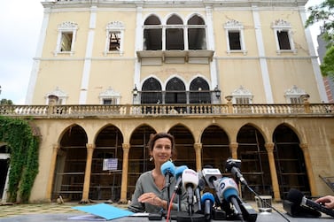 UNESCO Director-General Audrey Azoulay talks to the media during a news conference at Sursock Palace in Beirut, Lebanon on 27 August 2020. EPA