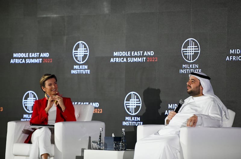 Mohamed Alsuwaidi, the UAE's Minister of Investment, at the Milken Institute's Middle East and Africa Summit in Abu Dhabi. Khushnum Bhandari / The National