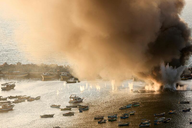 An Israeli strike on the port of Gaza City. AFP