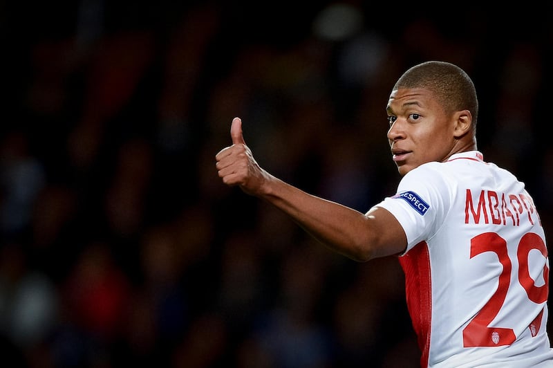 STADE LOUIS II, MONACO - 2017/05/03: Kylian Mbappe of AS Monaco gestures during the UEFA Champions League Semi Final first leg football match between AS Monaco and Juventus FC. (Photo by Nicol�� Campo/LightRocket via Getty Images)