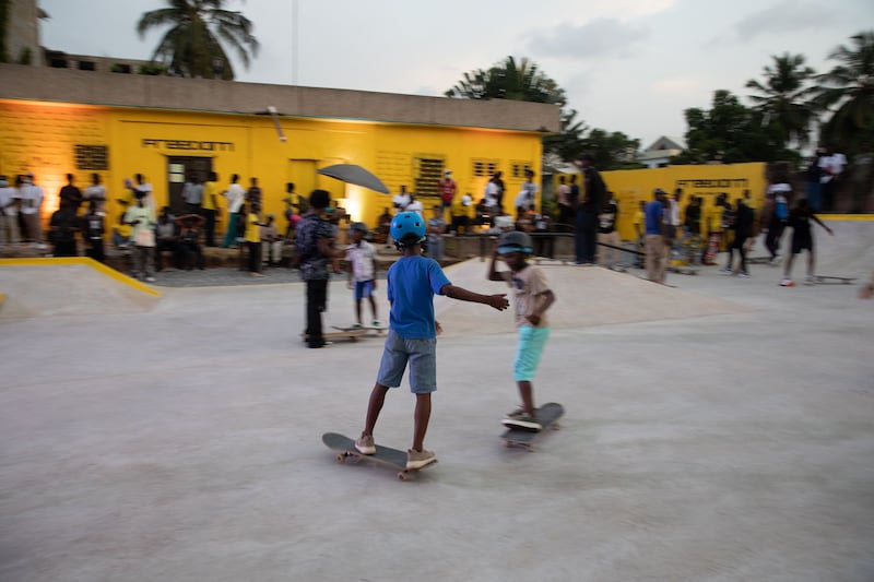 Children skating at the new facility.