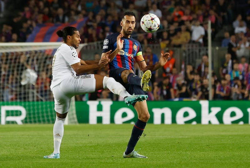 Sergio Busquets – 4. Turned well in the middle, clattered by Goretzka – who was booked. Busquets was booked himself on 41. Spooned Barca’s best shot over and outclassed in the middle. Will he play another Champions League game for Barcelona? Reuters