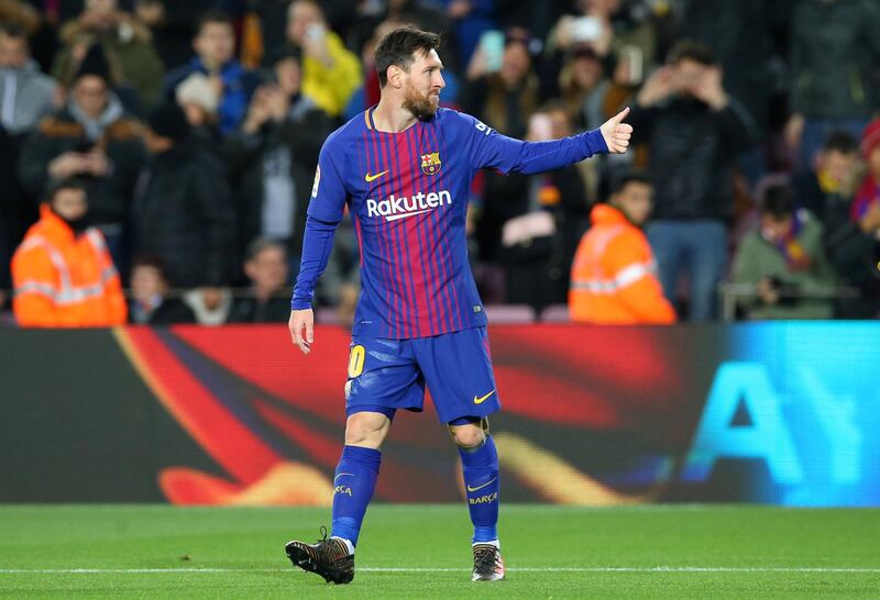 Soccer Football - Spanish King's Cup - FC Barcelona vs Celta Vigo - Camp Nou, Barcelona, Spain - January 11, 2018   Barcelona’s Lionel Messi celebrates scoring their second goal    REUTERS/Albert Gea