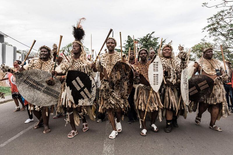 Thousands attired in Zulu traditional regalia gathered to commemorate King Shaka's Day Celebration near the grave of the great Zulu King Shaka at Kwadukuza, South Africa. AFP