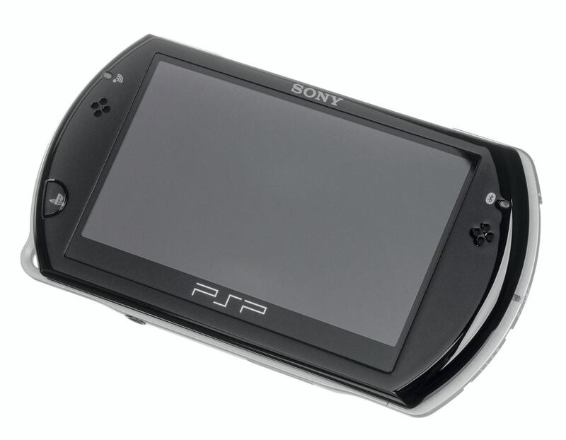 The PSP Go, an alternate model of the PlayStation Portable system from Sony. Released in 2009, it was a UMD-less version of the PSP, relying on digital-only versions of games. It has 16GB of internal storage and can be expanded with a proprietary memory card. Wikipedia Commons