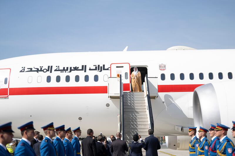 Sheikh Khaled bin Mohamed, Crown Prince of Abu Dhabi, arrived in Belgrade to be met by Mr Vucic and a guard of honour