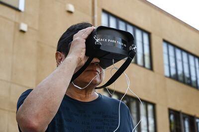 This virtual reality headset from local company Tabimachi Gate Hiroshima offers a VR tour that allows people to experience the city as it was before, during and after the atomic bomb attack in 1945 on Hiroshima. AFP