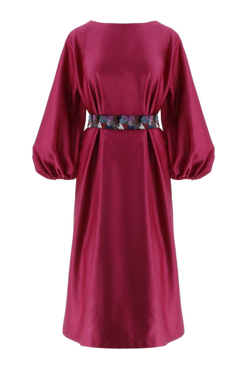 Full-sleeved midi in cerise, from Maison Nabooda at Robinsons