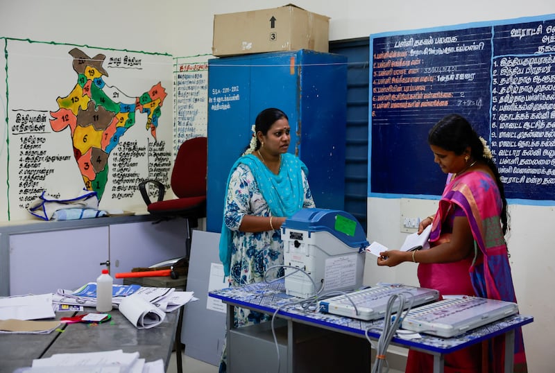 A polling station is set up at a school in Tiruvannamalai, in India's southern Tamil Nadu state. Reuters