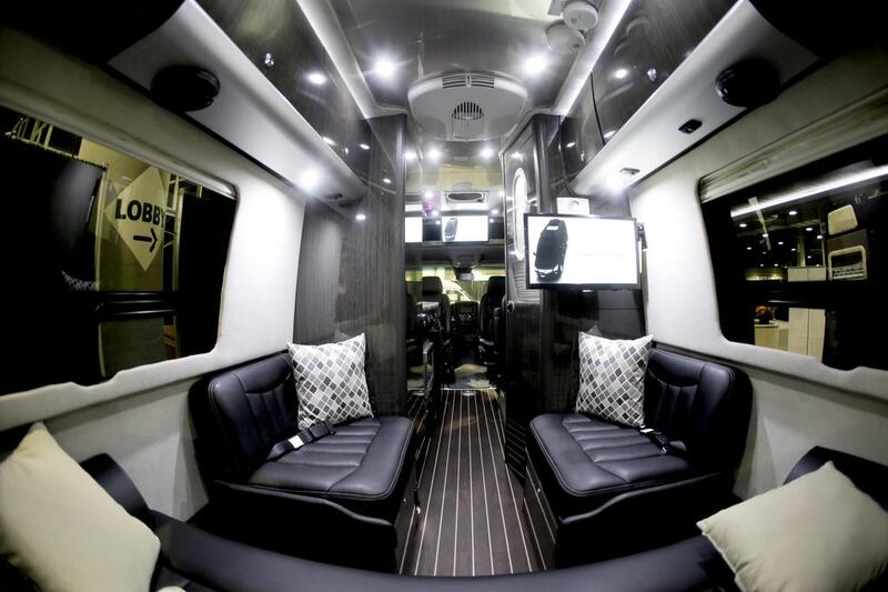 The inside of an Airsteam Interstate motor home on a Mercedes-Benz chassis is displayed at the Los Angeles Auto Show. (AP Photo/Chris Carlson)