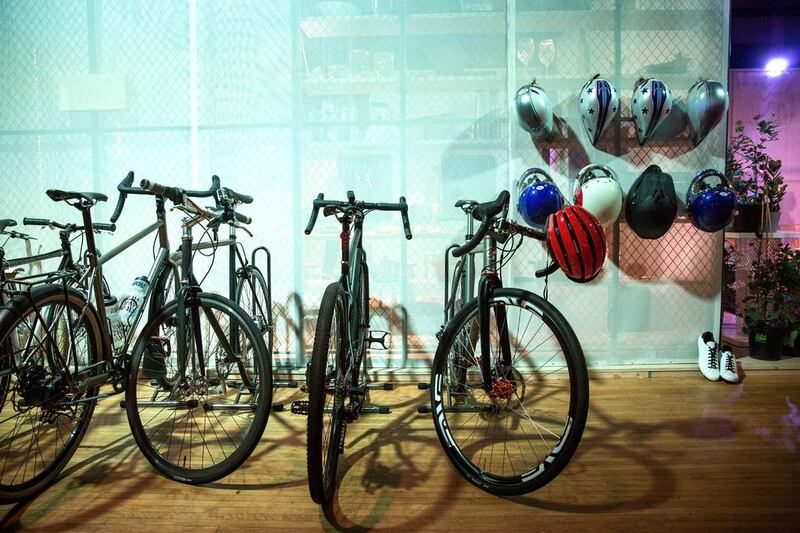 A bike rack at Gizmodo’s Home of the Future, a pop-up apartment that displays the latest in innovation, design and technology. The apartment will be viewable to New Yorkers from May 17 to 21, 2014. Andrew Burton / Getty Images / AFP