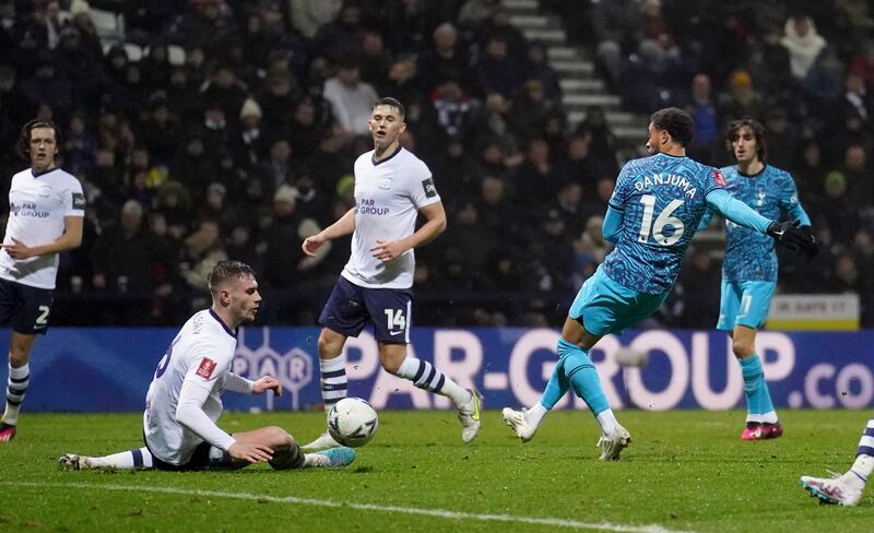 Arnaut Danjuma scores Tottenham's third goal. PA