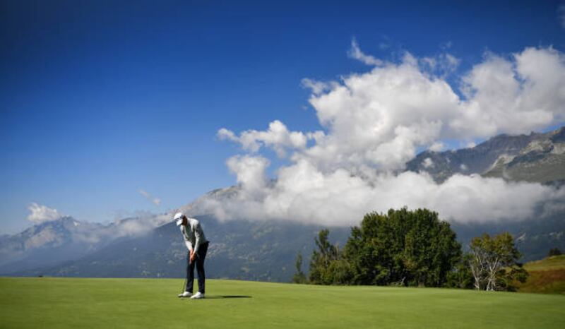Belgium's Thomas Detry on the 8th green during Day 1 of the European Masters at Crans-sur-Sierre Golf Club in Switzerland on Thursday, August 26. Getty