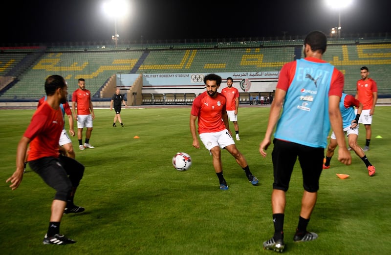 Salah takes part in a training session. AFP