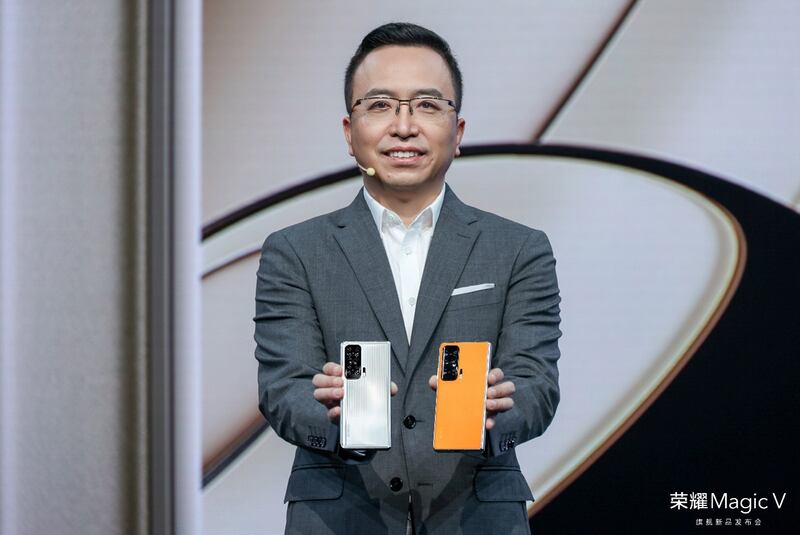 Honor Device chief executive George Zhao at the launch event of the Honor Magic V foldable smartphone. Photo: Honor