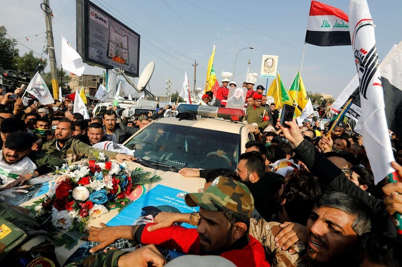 Mourners attend the funeral of the Iranian Major-General Qassem Soleimani, head of the elite Quds Force of the Revolutionary Guards, and the Iraqi militia commander Abu Mahdi al-Muhandis, who were killed in an air strike at Baghdad airport, in Baghdad. REUTERS