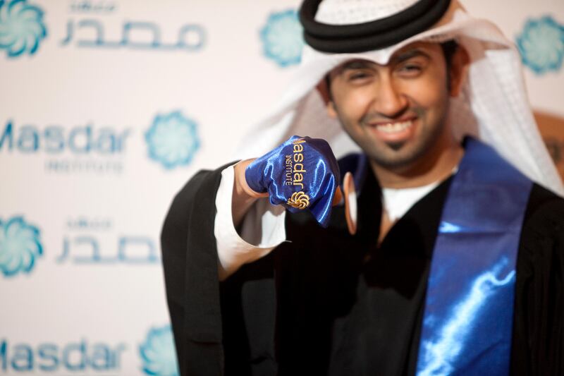 Abu Dhabi, United Arab Emirates, June 11, 2013: 
Khaled al Obaidli, graduating with a master's degree in electrical power engineering, poses for a picture after he and his classmates received their diplomas at the Masdar's 2013 graduation ceremony on Wednesday evening, June 12, 2013 at the Emirates Palace in Abu Dhabi.
Silvia Razgova / The National

 *** Local Caption ***  sr-130612-masdargrad38.jpg