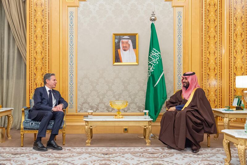 Saudi Crown Prince Mohammed bin Salman meets US Secretary of State Antony Blinken, in Riyadh. EPA