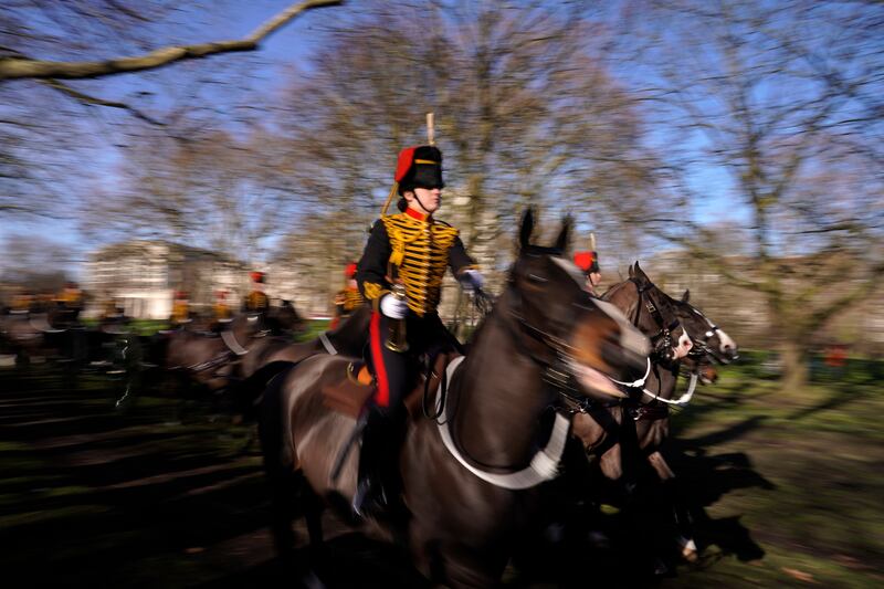 The King's Troop Royal Horse Artillery arrives at Green Park. AP Photo
