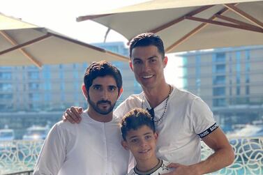 Sheikh Hamdan bin Mohammed, Crown Prince of Dubai, with Cristiano Ronaldo and his son, Cristiano Jr, when the sports star was in Dubai over the Christmas break in 2019. Instagram/Cristiano Ronaldo 