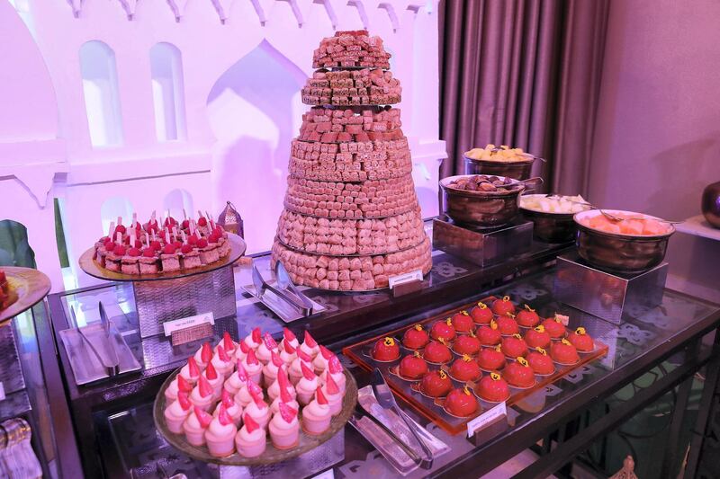 DUBAI,  UNITED ARAB EMIRATES , May 9 – 2019 :- Iftar food on display at the Fairuz Ramadan Tent at the Fairmont hotel on The Palm Jumeirah in Dubai.  ( Pawan Singh / The National ) For News/Online/Instagram. Story by Patrick 