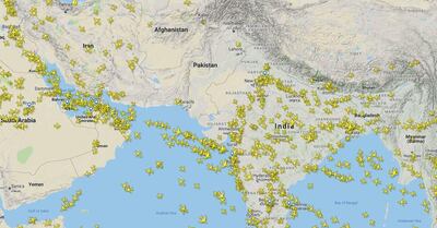 Empty skies above north west India and Pakistan. Screengrab/FlightRadar24
