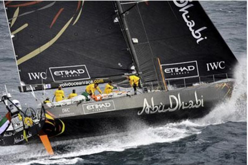 The Abu Dhabi Ocean Racing team's Azzam was making good speed before her dismasting. Captain Ian Walker and crew have gotten the sailing yacht re-rigged with a new mast in place in time to rejoin the Volvo Ocean Race for Leg 2 to Abu Dhabi.