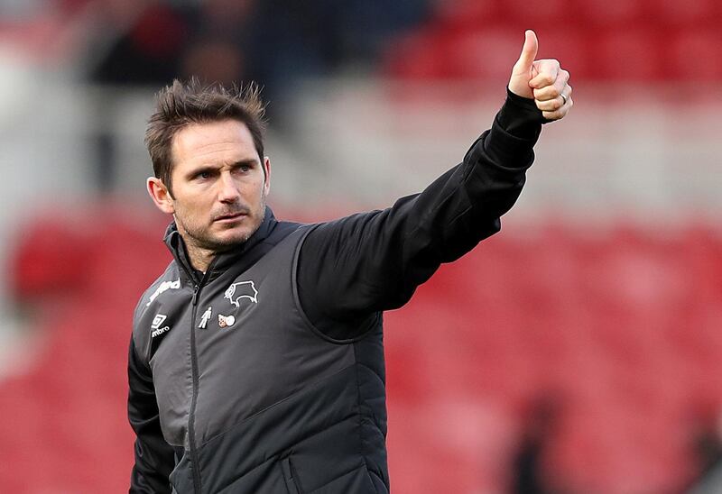 Soccer Football - Championship - Middlesbrough v Derby County - Riverside Stadium, Middlesbrough, Britain - October 27, 2018   Derby County's manager Frank Lampard applauds fans after the match    Action Images/John Clifton    EDITORIAL USE ONLY. No use with unauthorized audio, video, data, fixture lists, club/league logos or "live" services. Online in-match use limited to 75 images, no video emulation. No use in betting, games or single club/league/player publications.  Please contact your account representative for further details.