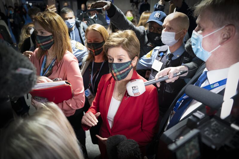 Scotland's First Minister Nicola Sturgeon speaks to the media during the Cop26 summit. PA