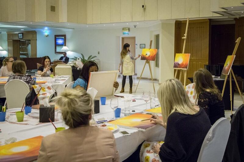 Artist Gemma Gallagher conducts Design and Dine’s painting classes in Abu Dhabi. Photo by Frazer Skinner