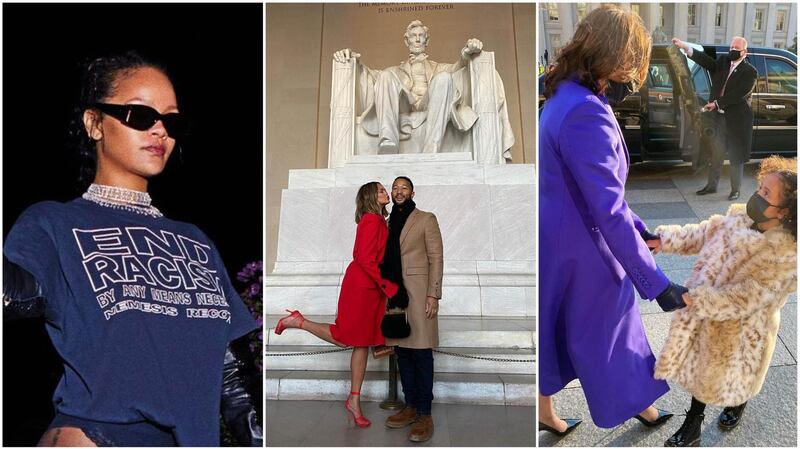 Rihanna, John Legend and Chrissy Teigen, and Meena Harris all reacted online to the US presidential inauguration. Instagram  