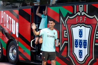 Portuguese national soccer player Cristiano Ronaldo arrives before a training session in Almancil, Faro, South of Portugal, 10 October  2021.  Portugal will face Luxembourg in their FIFA World Cup Qatar 2022 qualifying group A soccer match on 12 October 2021 in Faro.   EPA / ANTONIO COTRIM