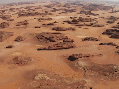 The outline of the Kennedy team’s mustatil site, east of AlUla. The team describe the location as 'essentially hidden in the sandstone canyons'. Photo: Royal Commission for AlUla 